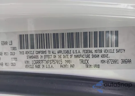 2015 Ram 1500 Tradesman from USA, damaged, VIN 1C6RR7FTXFS757015